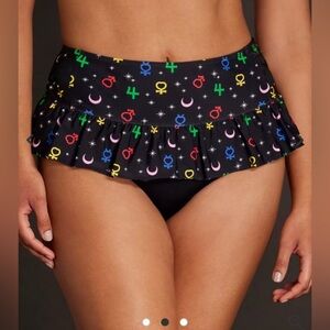 Sailor Moon Luna Symbols Skirted Swim Bottoms hot topic black multicolor XL